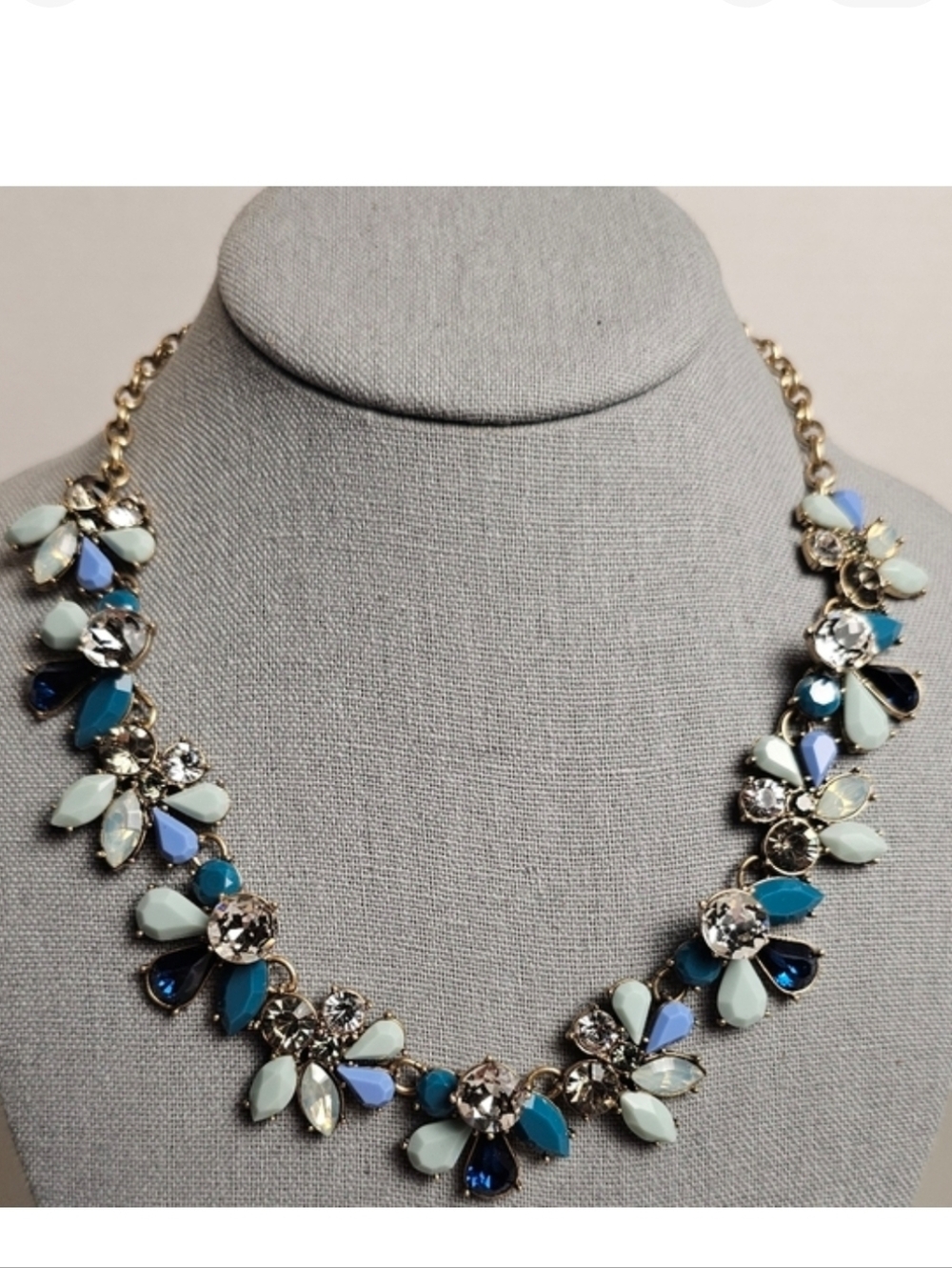 [J. CREW] Mixed Floral Gemstones; Blues, Teal & Crystal Colar Necklace